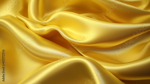 Yellow silk satin fabric texture background with sweeping ripples and folds. A.I. generated. 