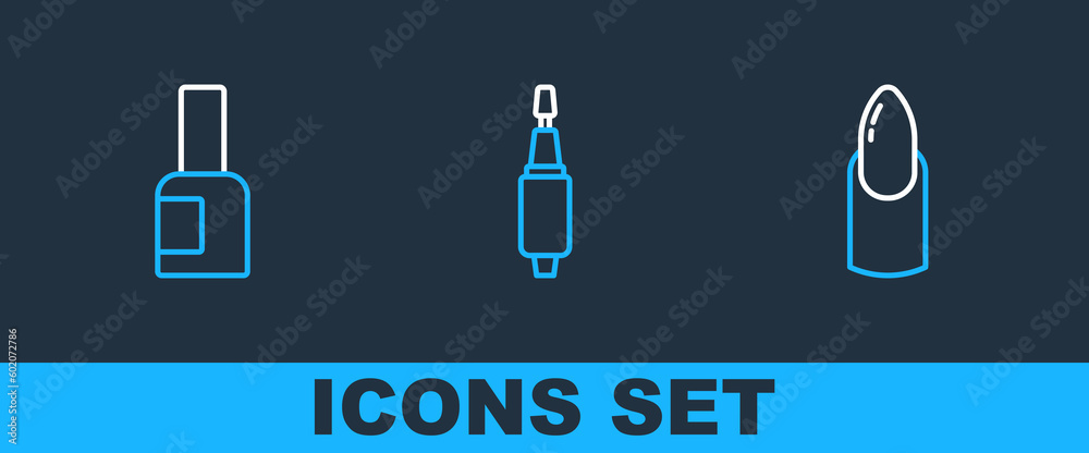 Set line Nail manicure, Bottle of nail polish and Milling cutter for icon. Vector Set line Nail manicure, Bottle of nail polish and Milling cutter for icon. Vector