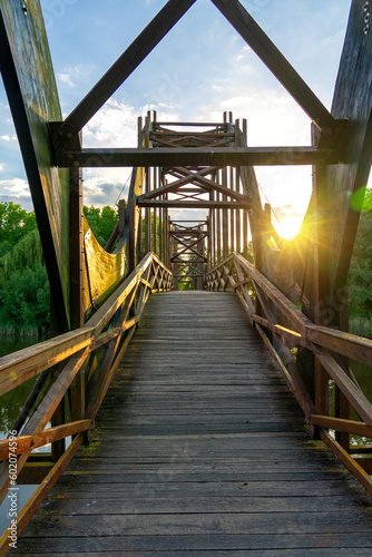 Wooden Kanyavari hid bridge symbol of Kis-Balaton Small Balaton lake Hungary photo