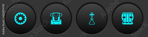Set Chakra, Monkey, Hookah and Instrument tabla icon. Vector