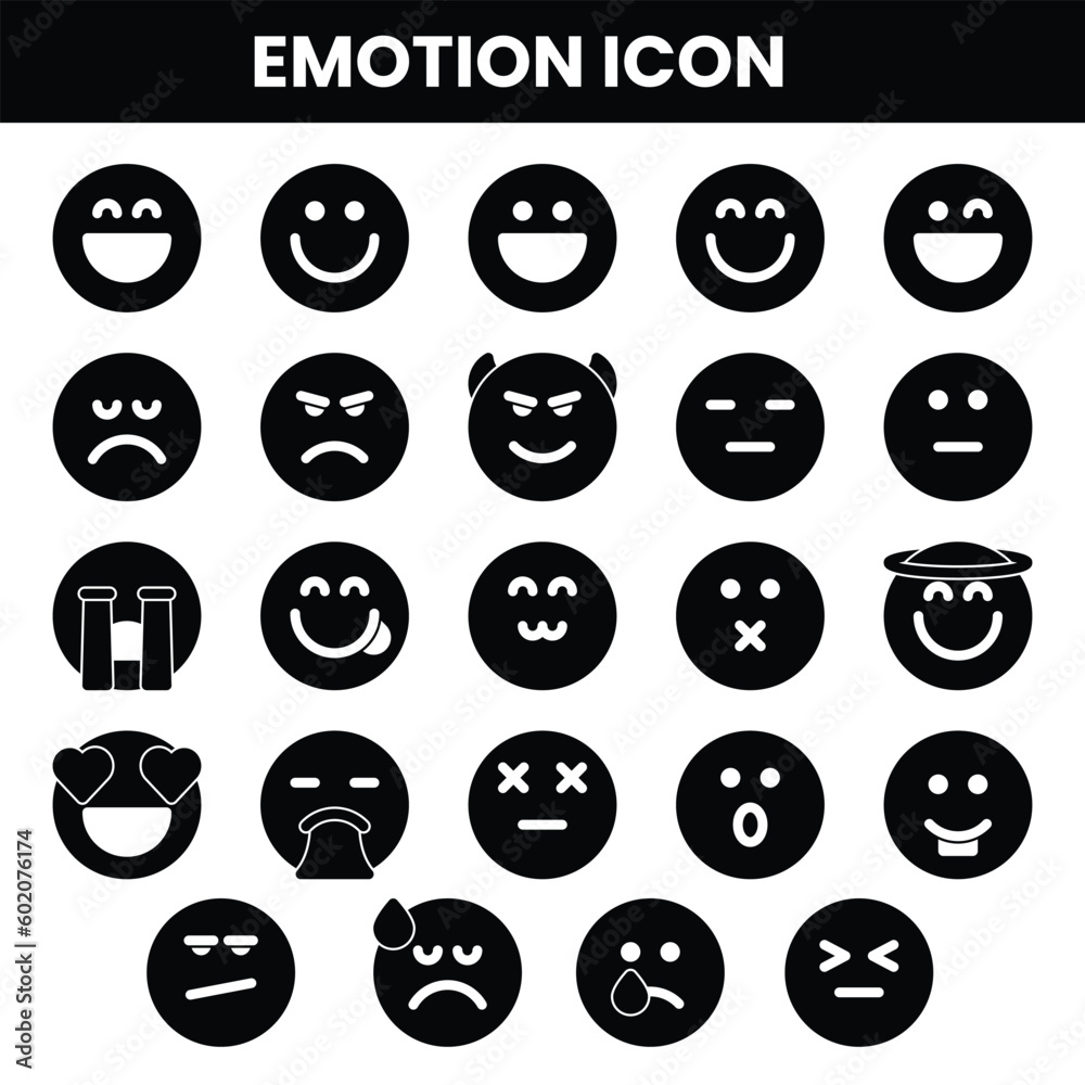 Emotion icons set with solid style