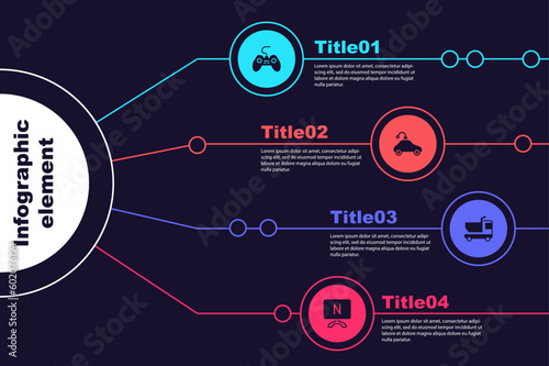 Set Gamepad, Radio controlled car toy, Toy truck and Smart Tv. Business infographic template. Vector