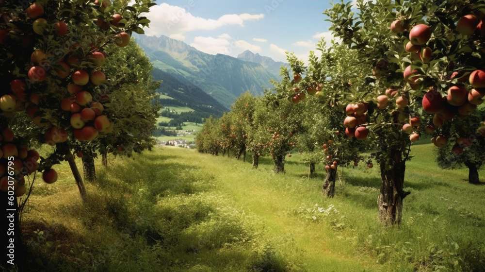 apple orchard in spring - obrazy, fototapety, plakaty 