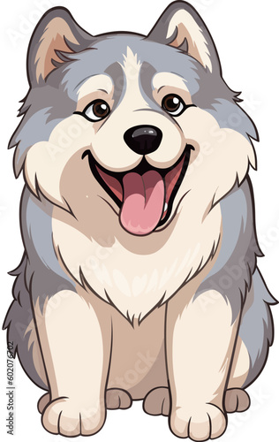 vector hand drawn kawaii Alaskan Malamute dog illustrations