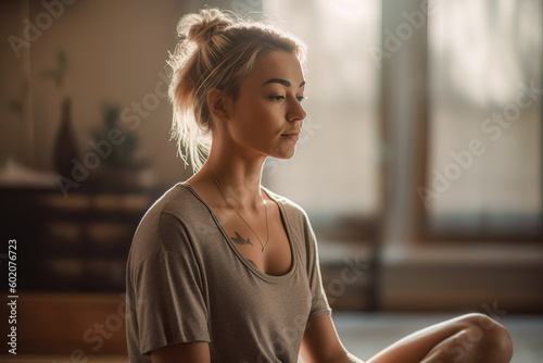 Young woman embraces work-life balance by practicing yoga and mindfulness in a serene home studio. AI generated image Free Download Young woman embraces work-life balance by practicing yoga and mindfulness in a serene home studio. AI generated image - GFXLoad