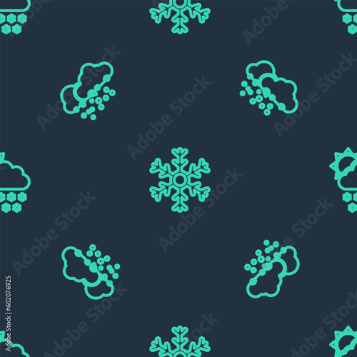 Set line Snowflake, Cloud with snow and and sun on seamless pattern. Vector