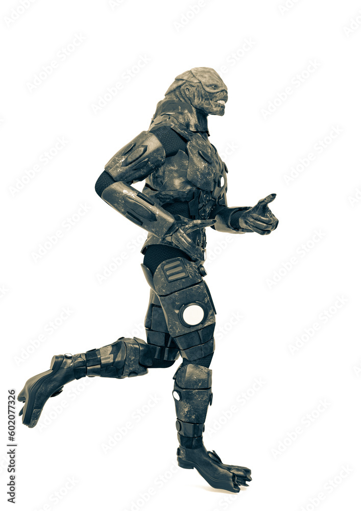 reptilian officer jogging in white background reptilian officer jogging in white background