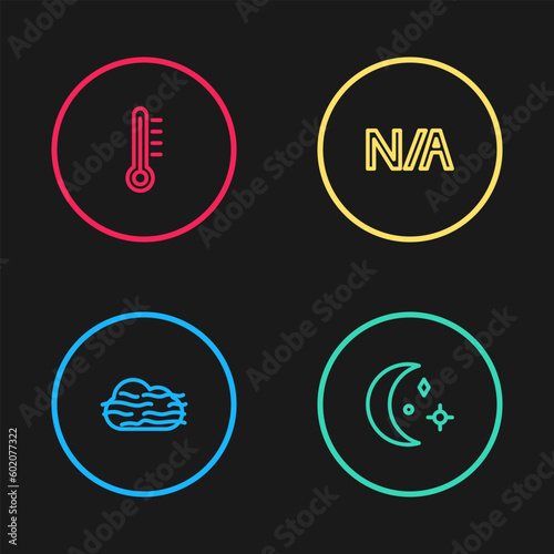 Set line Fog and cloud, Moon stars, Not applicable and Meteorology thermometer icon. Vector
