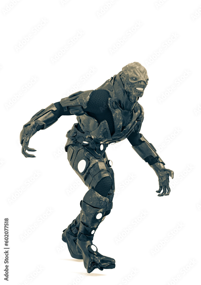 reptilian officer walking in white background reptilian officer walking in white background