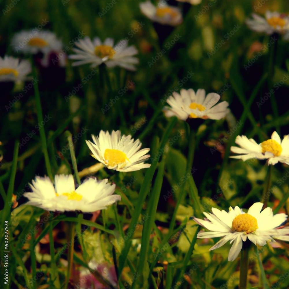 Beautiful daisies flowers in the spring. Generative AI Beautiful daisies flowers in the spring. Generative AI