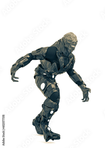 reptilian officer walking in white background