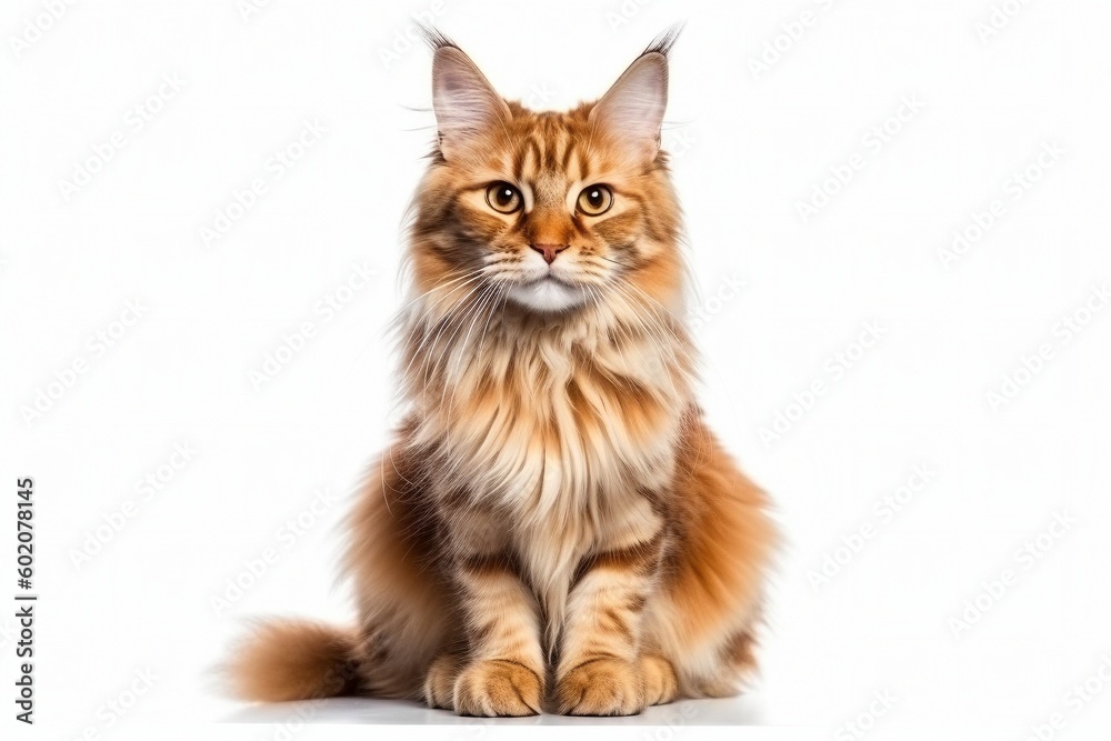 Isolated Maine Coon on White Background, Generative AI