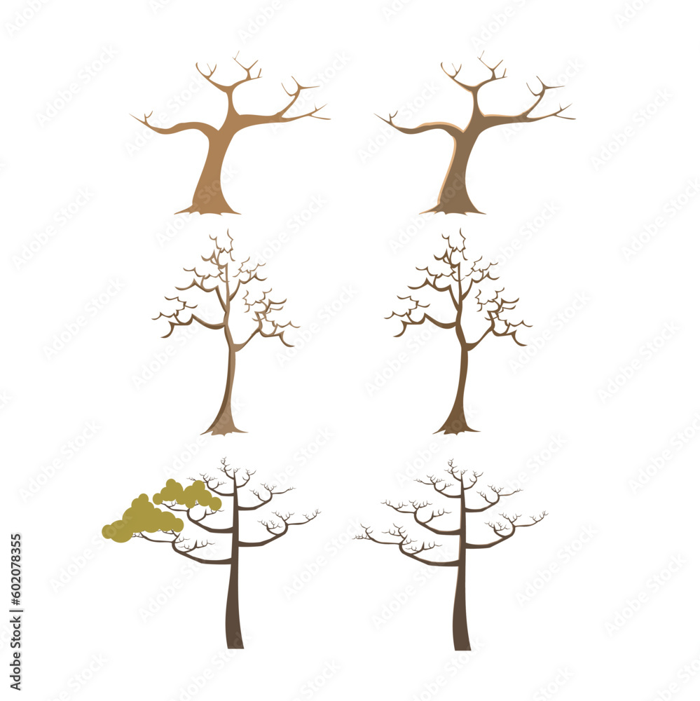 Naked trees silhouettes set. Hand drawn isolated illustrations Naked trees silhouettes set. Hand drawn isolated illustrations