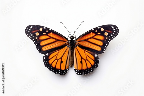 Isolated monarch butterfly on white background, Generative AI © Digital Dreamscape