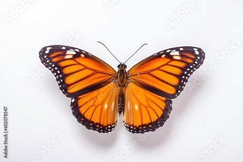 Isolated queen butterfly on white background, Generative AI