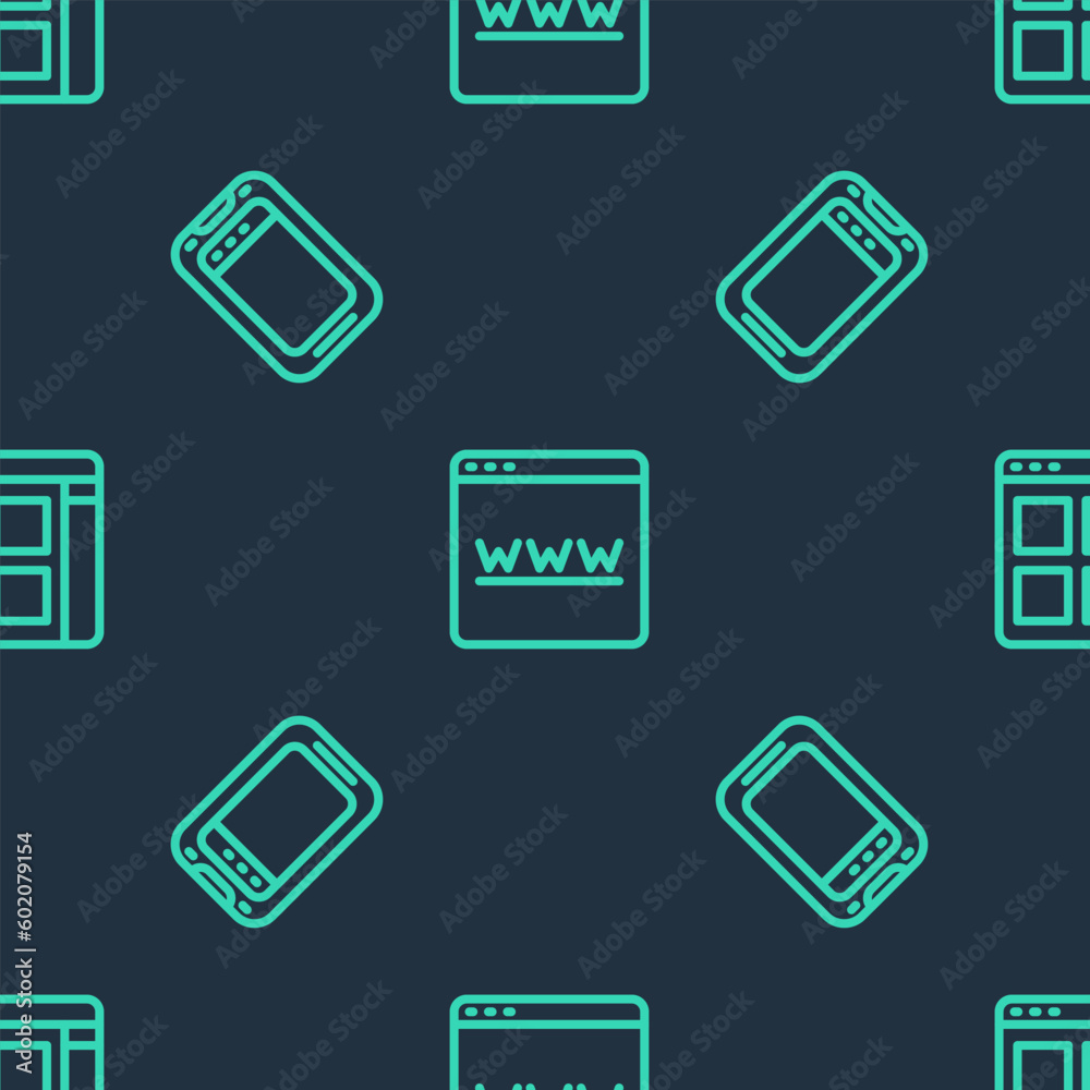 Set line Browser window, Mobile phone and files on seamless pattern. Vector