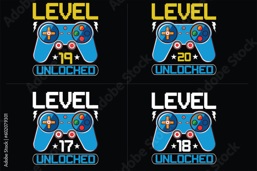  level  unlocked gaming  t shirt, gaming quotes t shirt,Gamer t-shirt Design