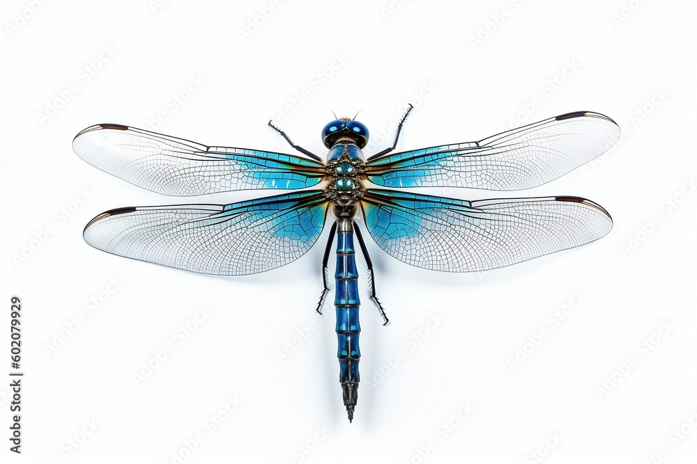 Isolated blue dragonfly on white background, Generative AI Isolated blue dragonfly on white background, Generative AI