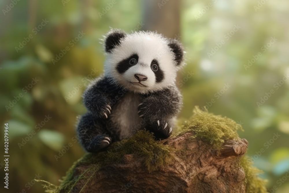 Fototapeta premium Adorable Baby Panda Climbing Tree