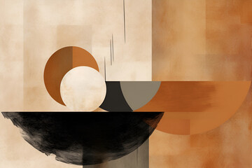 Wandcirkels Japandi stijl Japanse minimalistische abstracte aardetinten  © Anastasiya