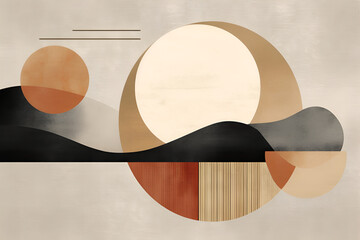 Wandcirkels Japandi stijl Minimalistische Japandi aardetinten compositie  © Anastasiya
