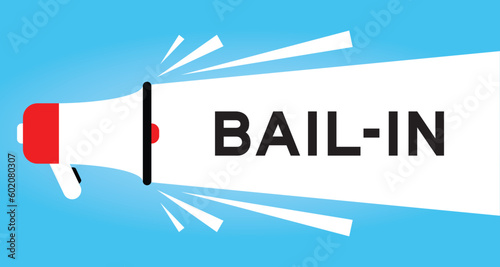 Color megaphone icon with word bail-in in white banner on blue background