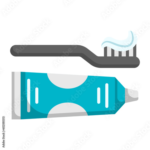 Oral Hygiene items vector color icon design, Dentistry symbol, Healthcare sign, Dental instrument stock illustration, Toothpaste with Toothbrush concept