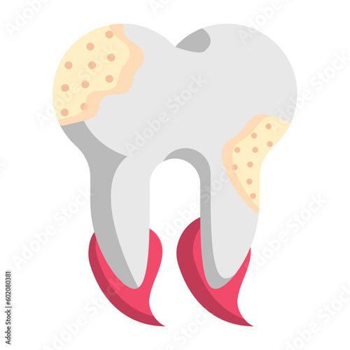 Cavities or tooth decay vector color icon design, Dentistry symbol, Healthcare sign, Dental instrument stock illustration, Pulpitis or Fluoride treatments concept