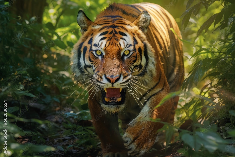 Fototapeta premium Fierce Tiger Roaring in the Jungle