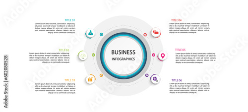 Business infographic thin line process with square template design with icons and 6 options or steps. Vector illustration. paper design vector.