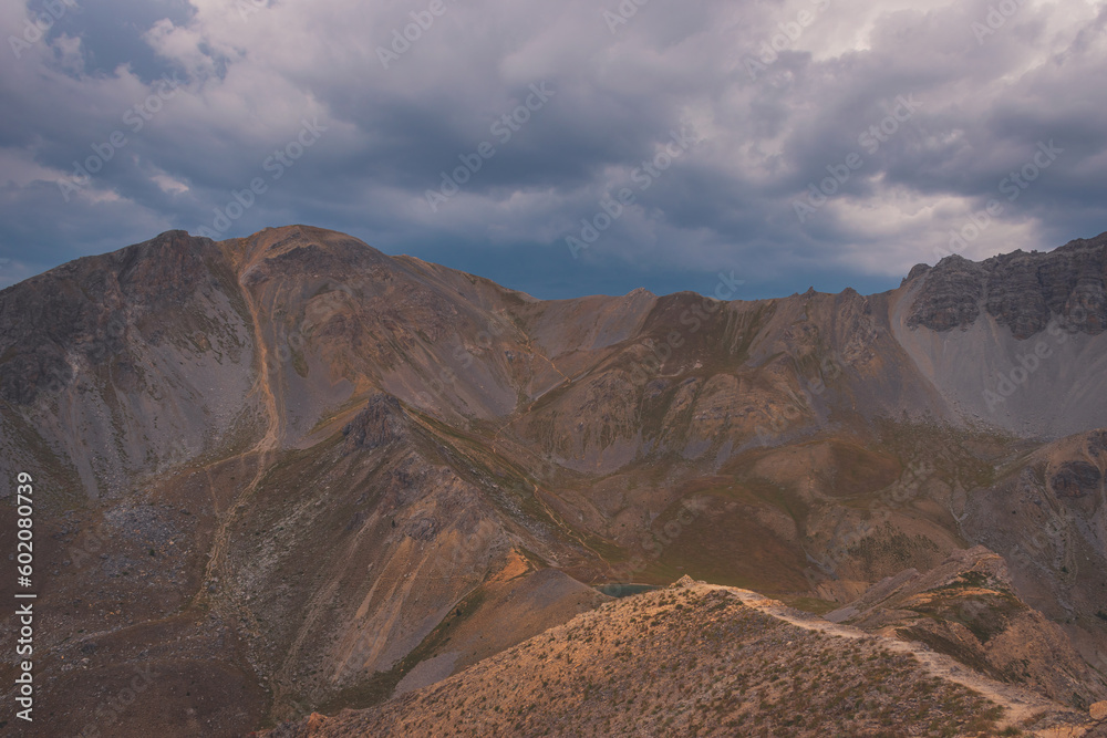 Fototapeta premium A picturesque landscape from the Sommet de Tronchet in the Queyras valley in the Alps (Hautes-Alpes, France)