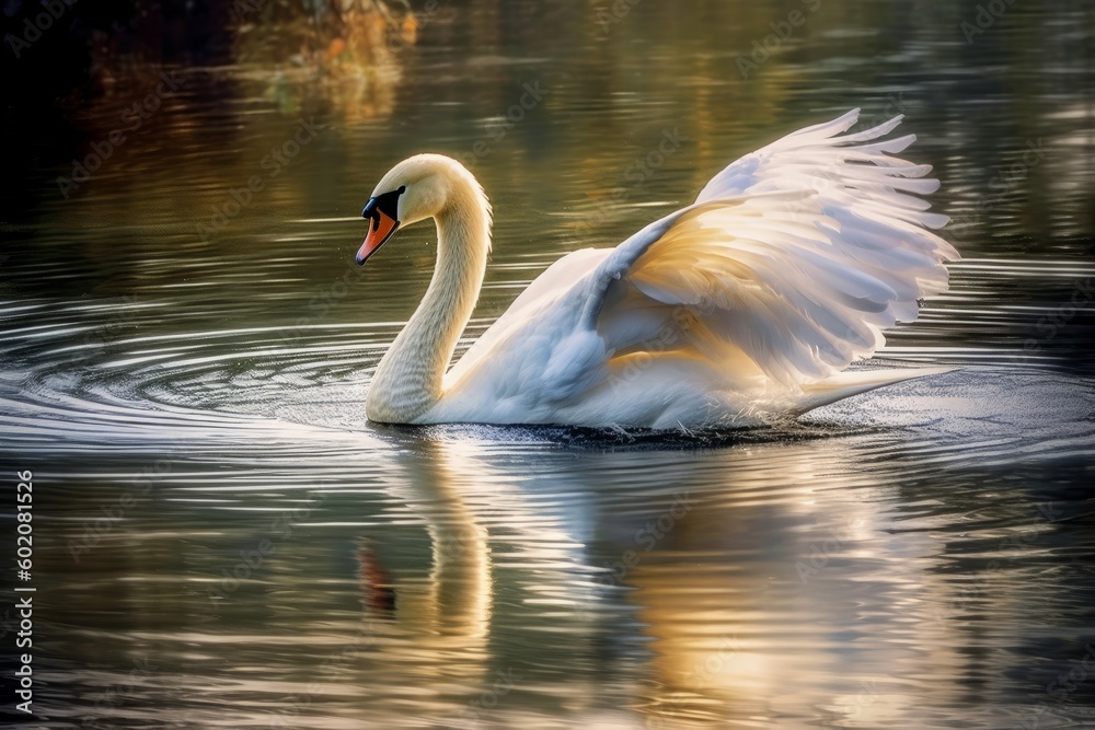 Fototapeta premium Graceful Swan Swimming in a Lake