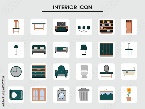 Interior icon set with flat style