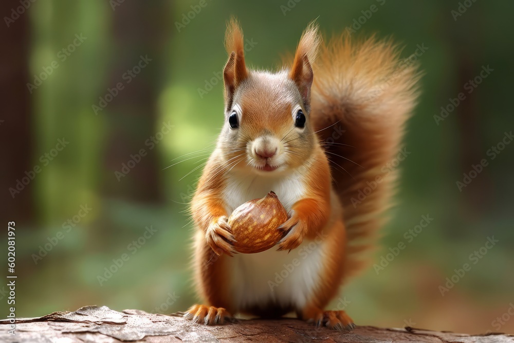 Obraz premium Cute Red Squirrel Eating Nut