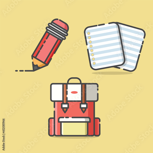 illustration of pencil, paper and bag