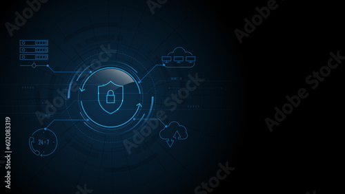 Network protection concept on abstract technology background. Protection data security concept. Cybersecurity digital Protection system innovation concept.