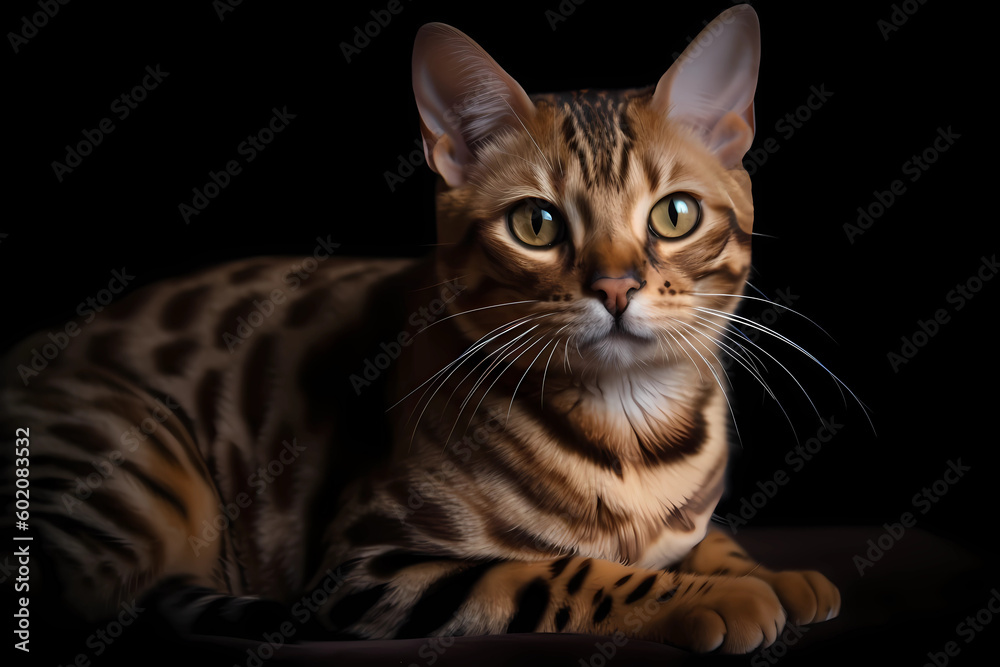 Bengal cat - Originated in the United States, bred from Asian leopard cats, known for their striking coat pattern and active, curious nature (Generative AI)