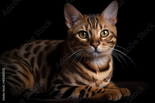 Bengal cat - Originated in the United States, bred from Asian leopard cats, known for their striking coat pattern and active, curious nature (Generative AI)