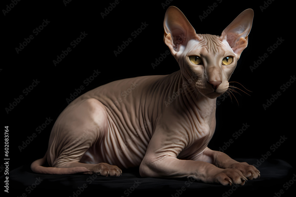 Peterbald cat - Originated in Russia, known for their hairless or short, curly coat and intelligent, social personality (Generative AI)