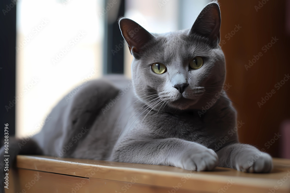 Russian Blue cat  - Originated in Russia, known for their short, dense fur and elegant, graceful appearance (Generative AI)