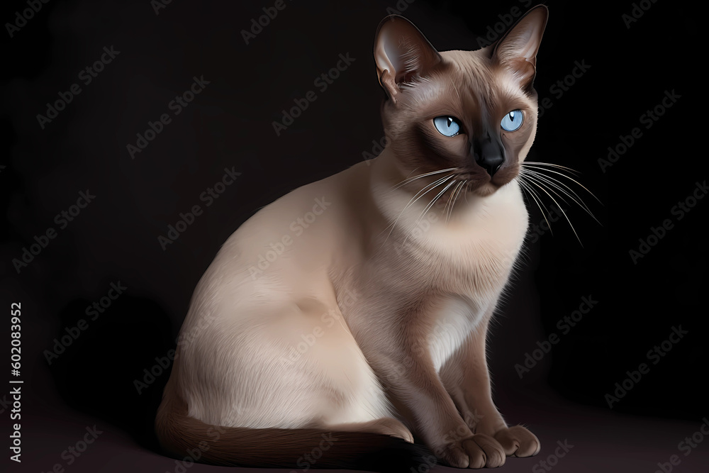 Tonkinese cat  - Originated in Canada, bred by crossing Siamese and Burmese cats, known for their muscular build and playful, outgoing nature (Generative AI)
