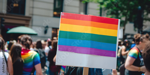 A sign advocating for lgbtq+ rights, underscoring the ongoing battle for acceptance and equality, concept of Social Justice, created with Generative AI technology