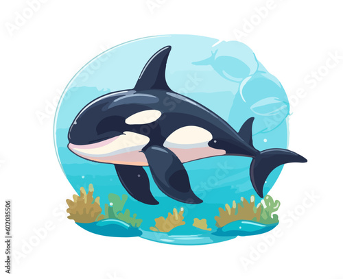 orca whale under water illustration vector