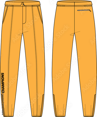 Tailored ski sweat Jogger bottom Pants design flat sketch vector illustration, Track pants concept with front and back view, Sweatpants for running, jogging, fitness, and active wear pants design.
