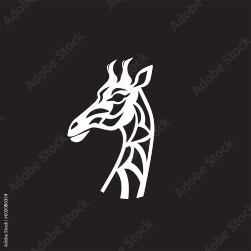 Cute cartoon trendy design giraffe in logo  doodle style. African animal wildlife vector illustration icon. Black and white. 