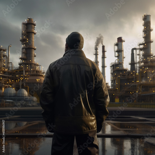 Workers are working in an oil refinery.AI generated