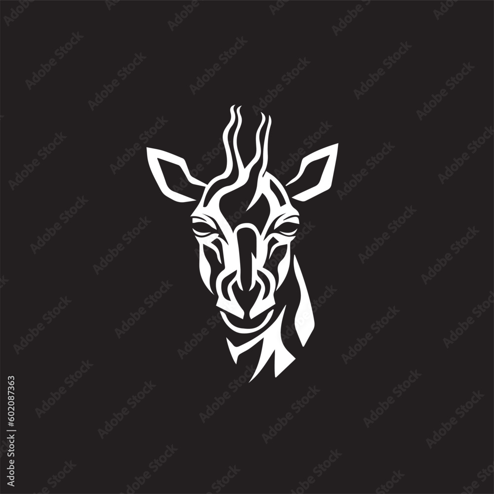 Cute cartoon trendy design giraffe in logo style. African animal wildlife vector illustration icon. Black and white