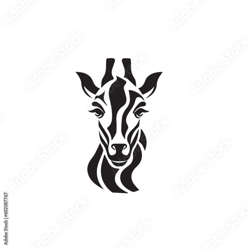 Cute cartoon trendy design giraffe in logo style. African animal wildlife vector illustration icon. Black and white © Alexey