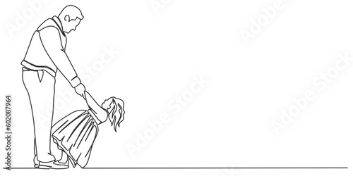 Fathers day line art vector illustration, father and daughter line art hand drawn illustration
