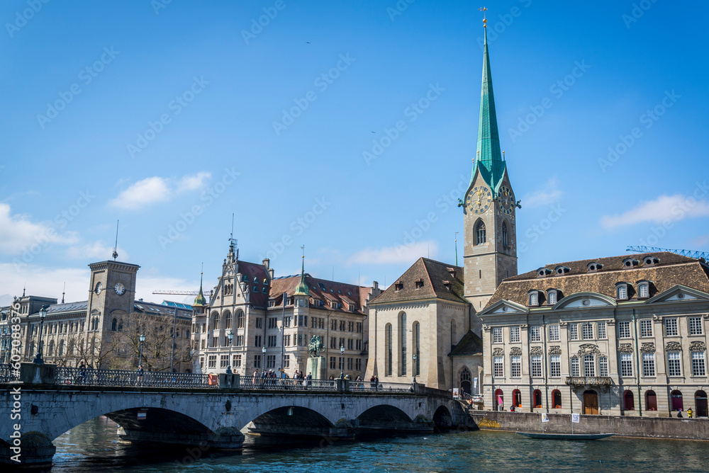 Cityscape with Limmat river, Old Town, Zurich, Switzerland